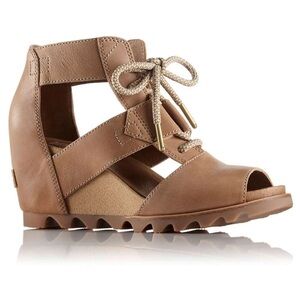 Sorel Tan Joanie II Lace-Up Open-Toe Wedge Sandal size 7.5 NWOB